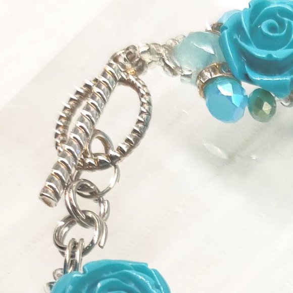 Turquoise Ice & Roses 3pc Jewelry Set,  Sterling Silver w/Glass & Crystal Beads - Picture 11 of 15